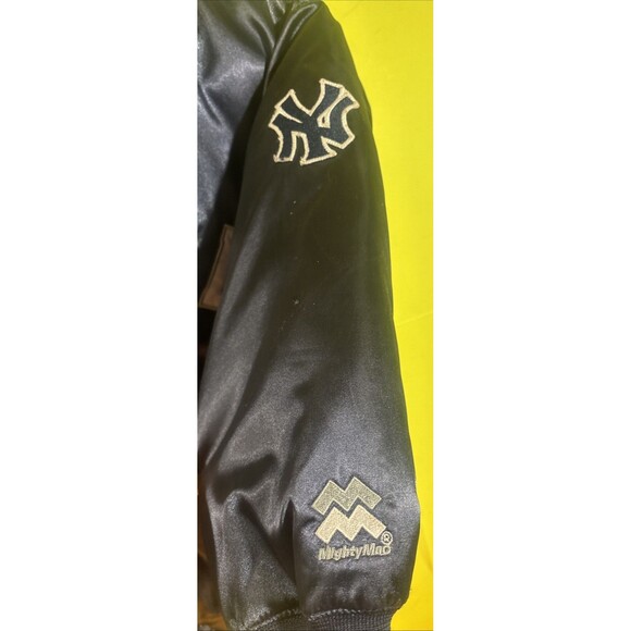 MLB New York NY Yankees Bomber Jacket Blue Satin Mighty Mac Sports S 8/10 Women? - Picture 3 of 8